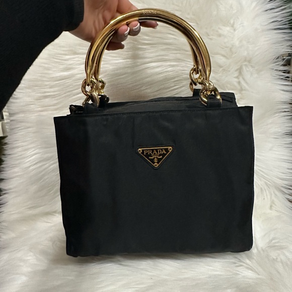 Handbags - FLASH SALE🔥🔥🔥Authentic Prada Black Tessuto Nylon Handbag With Gold Hardware